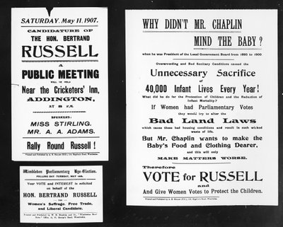 Waarom maakte Mr. Chaplin zich geen zorgen om de baby, posters van Bertrand Russell